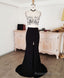 Black Lace Two Pieces Long Prom Dress, Black Prom Dress with Lace Beading