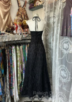 Black Lace V-Neckline A-Line Halter Party Dress, Black Vintage Style Prom Dress