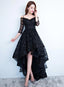 Black Lace V-Neckline Straps High Low Prom Dresses Homecoming Dresses Black Prom Dresses