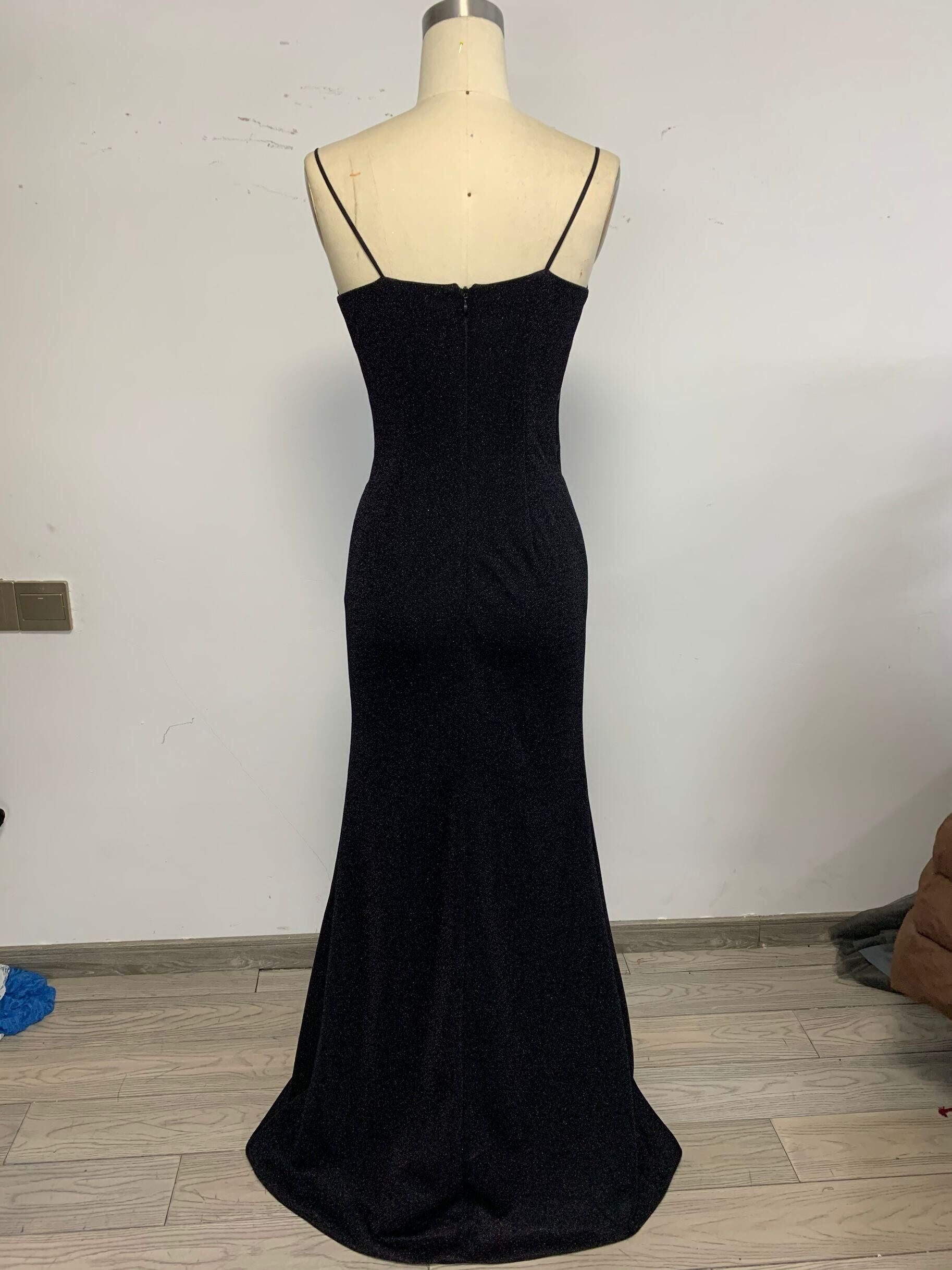 Black Long Prom Dress Strapless Mermaid Prom Dress Sparkle Tight Prom Dress