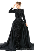 Long sleeve Sequin Prom Dresses with Detachable Skirt