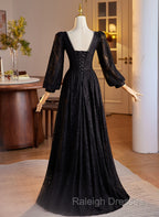 Black Long Sleeves Lace A Line Prom Dresses Black Lace Wedding Prom Dresses