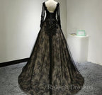 Black Long Sleeves Lace Prom Dresses Black Prom Gown