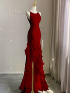 Black Mermaid Beach Wedding Dresses With Ruffles Spaghetti Straps Backless Prom Gowns