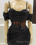 Black Mermaid Corset Prom Dress Appliques Beaded