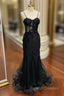 Black Mermaid Lace Long Prom Dress, Black Lace Evening Dress