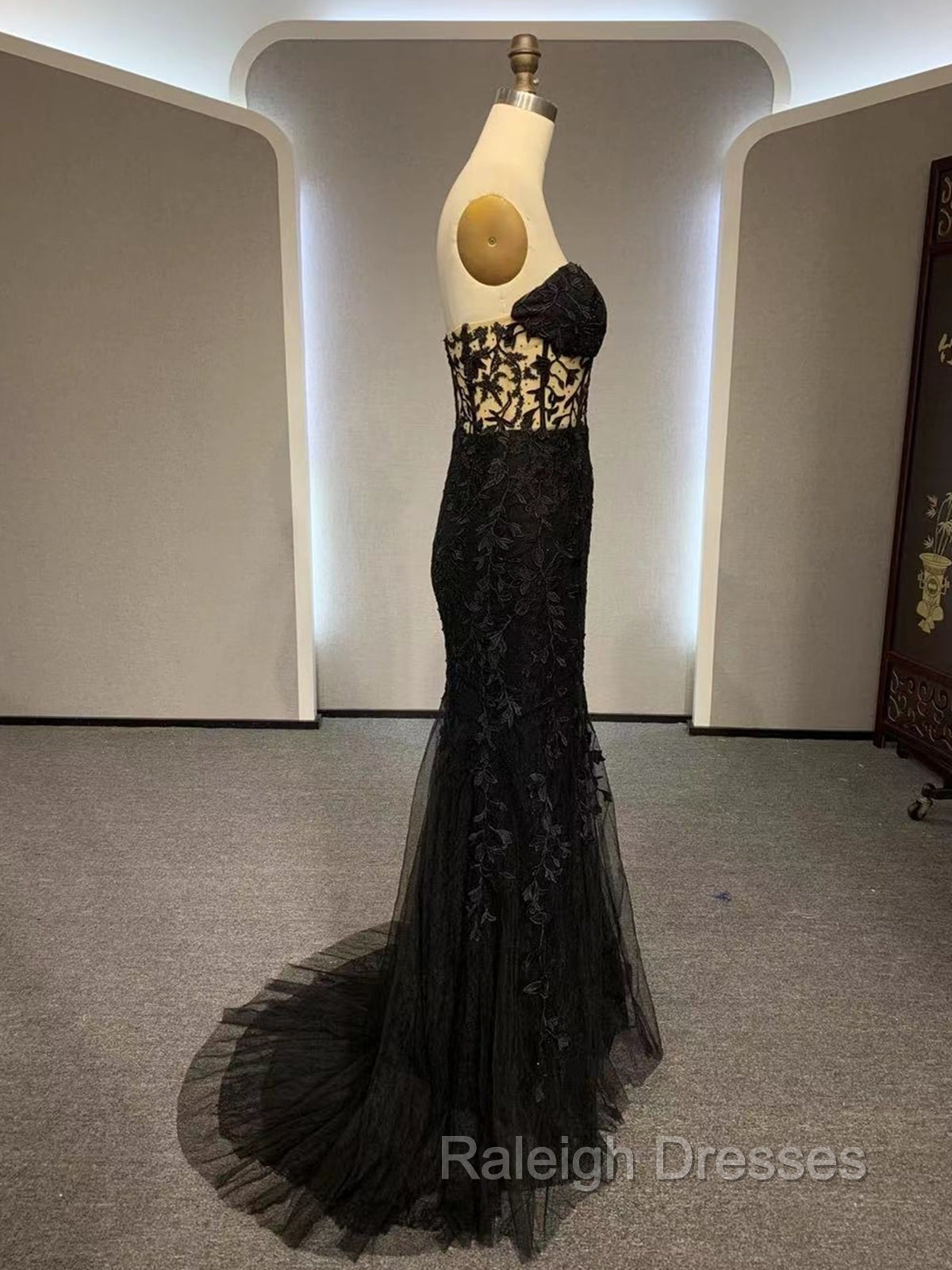 Black Mermaid Lace Prom Dresses, Black Mermaid Lace Formal Evening Dresses Secondary image
