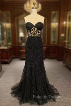 Black Mermaid Lace Prom Dresses, Black Mermaid Lace Formal Evening Dresses