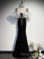 Black Mermaid Long Formal Dress Party Dress, Off Shoulder Black Evening Dresses