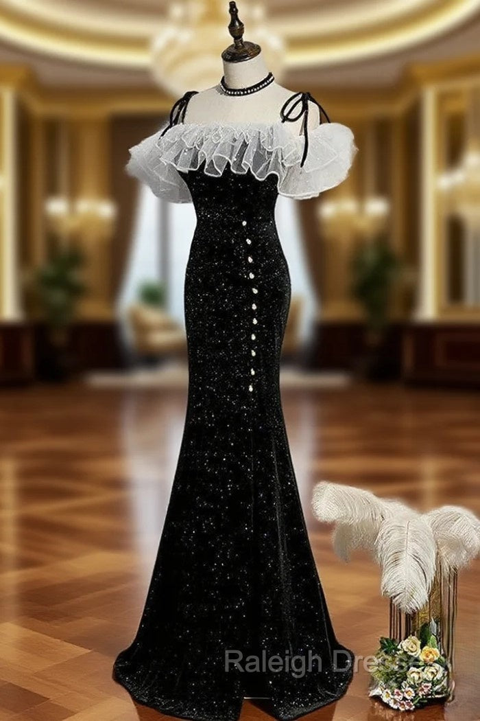 Black Mermaid Long Formal Dress Party Dress, Off Shoulder Black Evening Dresses