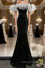 Black mermaid long prom dress, black evening dress