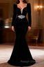 Black Mermaid Long Sleeve Velvet Prom Dresses