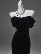 Black Mermaid Off-The-Shoulder Velvet Long Prom Dress, Elegant Evening Dress