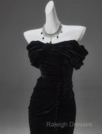 Black Mermaid Off-The-Shoulder Velvet Long Prom Dresses Elegant Quinceanera Dresses