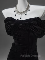 Black Mermaid Off-The-Shoulder Velvet Long Prom Dress, Elegant Quinceanera Dress