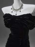 Black Mermaid Off-The-Shoulder Velvet Long Prom Dress, Elegant Evening Dress