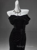 Black Mermaid Off-The-Shoulder Velvet Long Prom Dresses Elegant Quinceanera Dresses