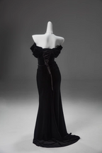Black Mermaid Off-The-Shoulder Velvet Long Prom Dress, Elegant Evening Dress