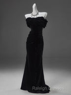 Black Mermaid Off-The-Shoulder Velvet Long Prom Dresses Elegant Quinceanera Dresses