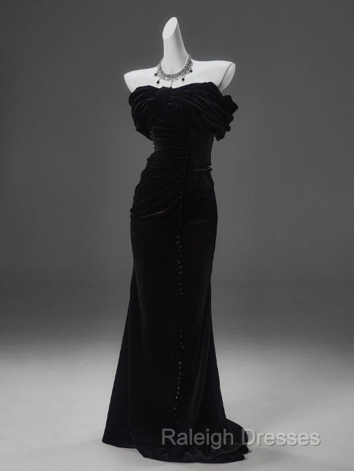 Black Mermaid Off-The-Shoulder Velvet Long Prom Dresses Elegant Quinceanera Dresses