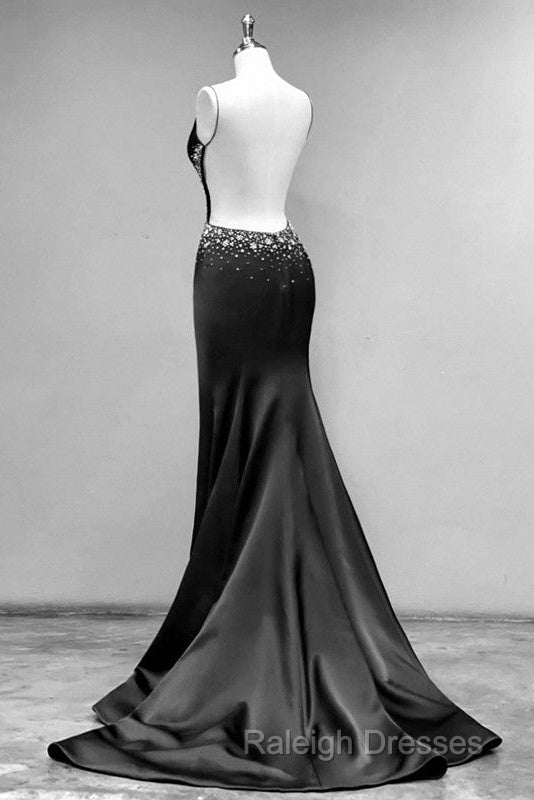 Black Mermaid Open Back Dresses With Slit Secondary image