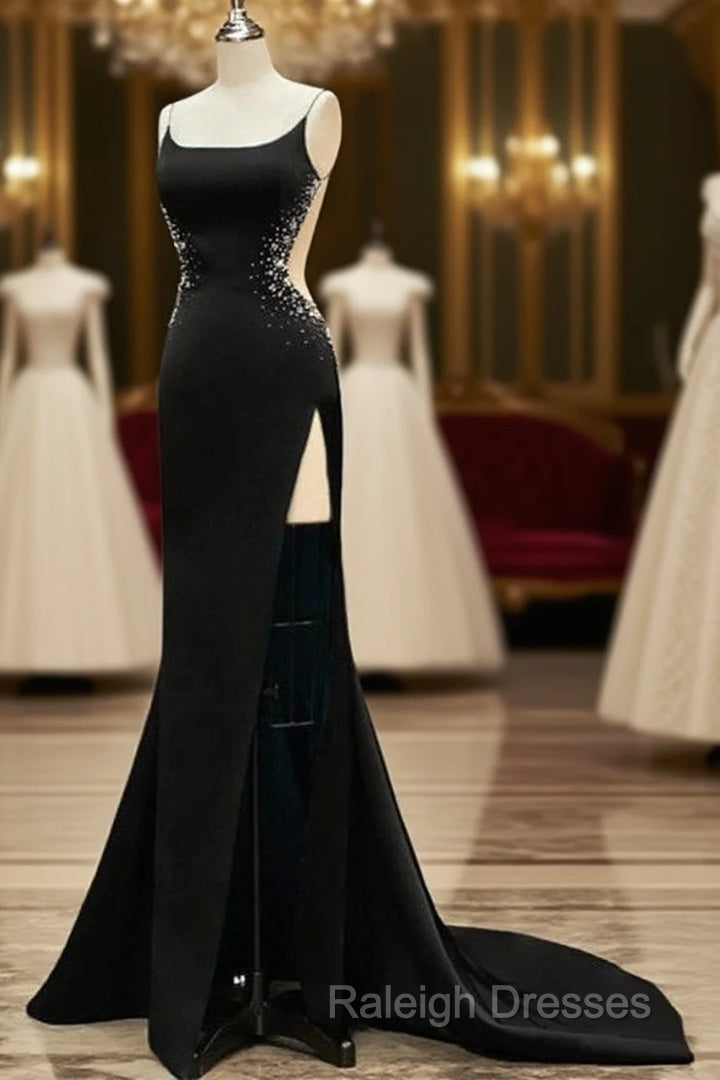 Black Mermaid Open Back Dresses With Slit Main image