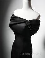 Black Mermaid Satin Off Shoulder Evening Dress, Black Satin Prom Dress