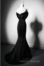 Black Mermaid Satin Off Shoulder Evening Dress, Black Satin Prom Dress
