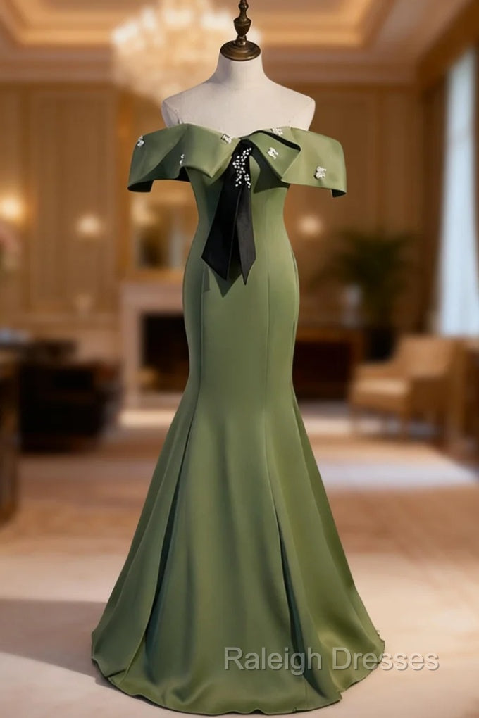 Black Mermaid Satin Off the Shoulder Prom Dress Main image