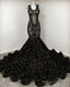 Black Mermaid Sequin Rosette Prom Dresses