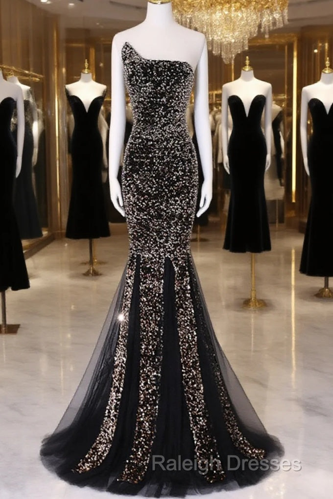Black Mermaid Sequins Long Prom Dress, Black Evening Dress Party Dress Main image
