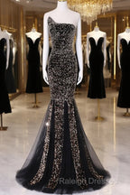 Black Mermaid Sequins Long Prom Dresses Black Prom Dresseses