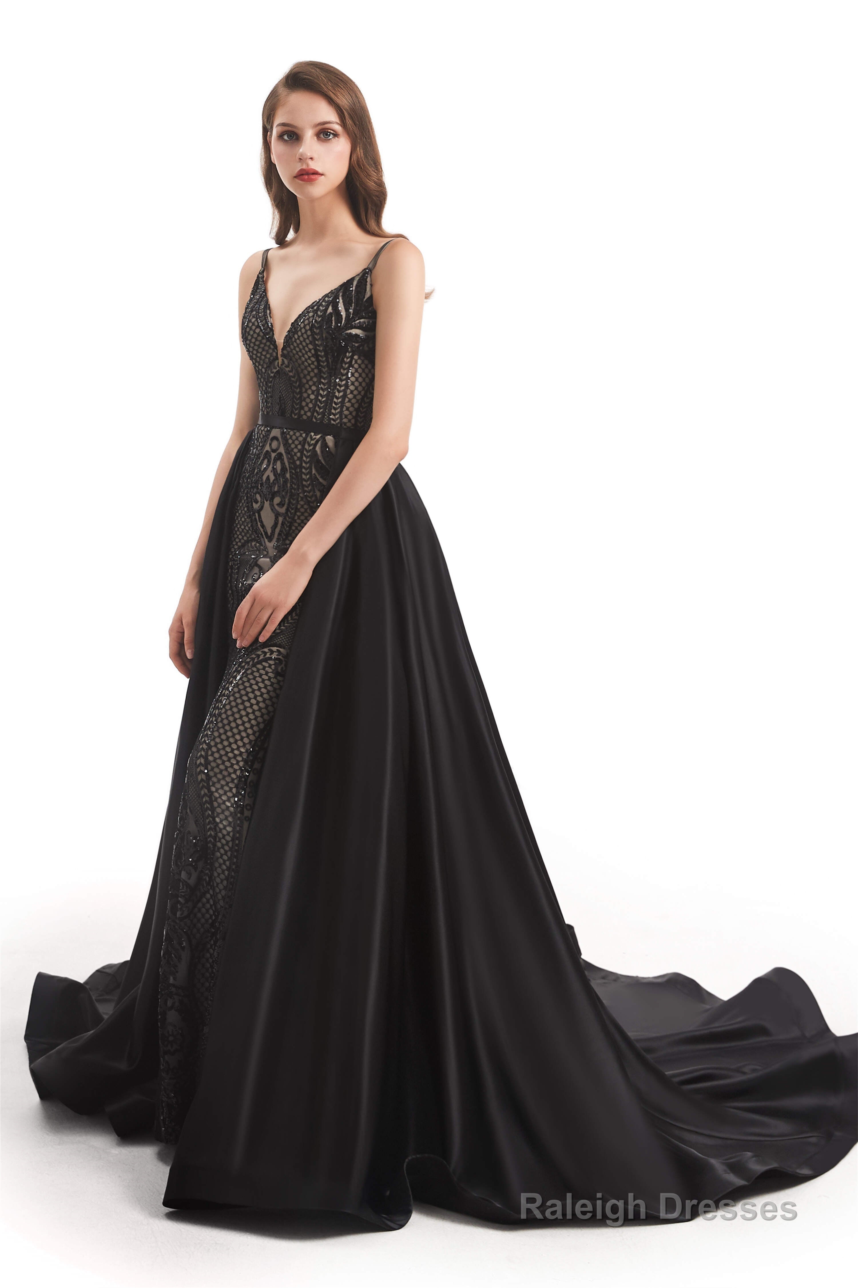 Mermaid Sequins Spaghetti Straps Prom Dresses With Detachable Train