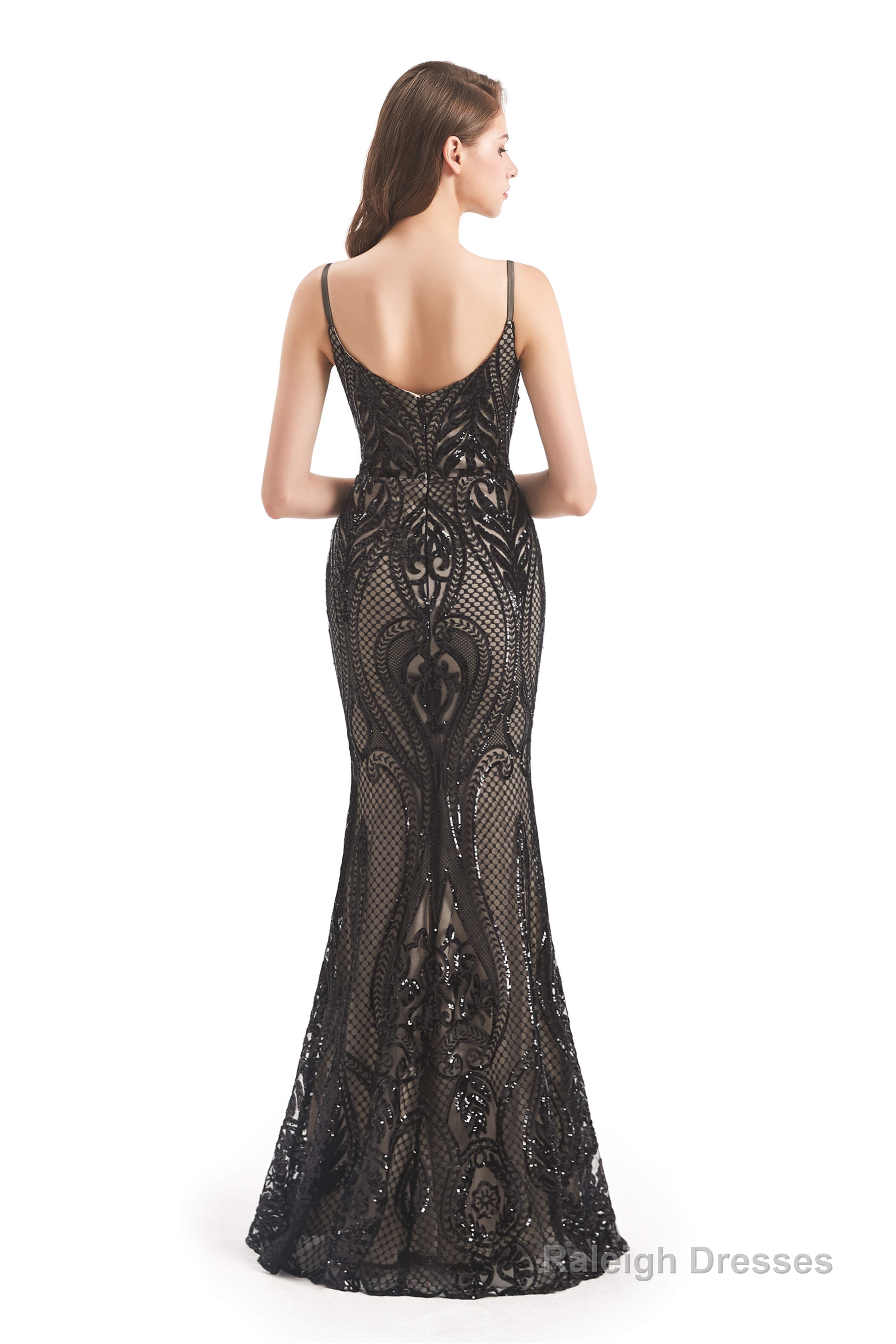 Mermaid Sequins Spaghetti Straps Prom Dresses With Detachable Train