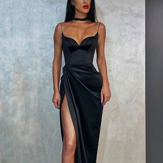 Black Mermaid Spaghetti Straps Cheap Long Prom Dress