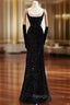 Black Mermaid Straps Sequins Prom Dress