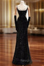Black Mermaid Straps Sequins Prom Dresses