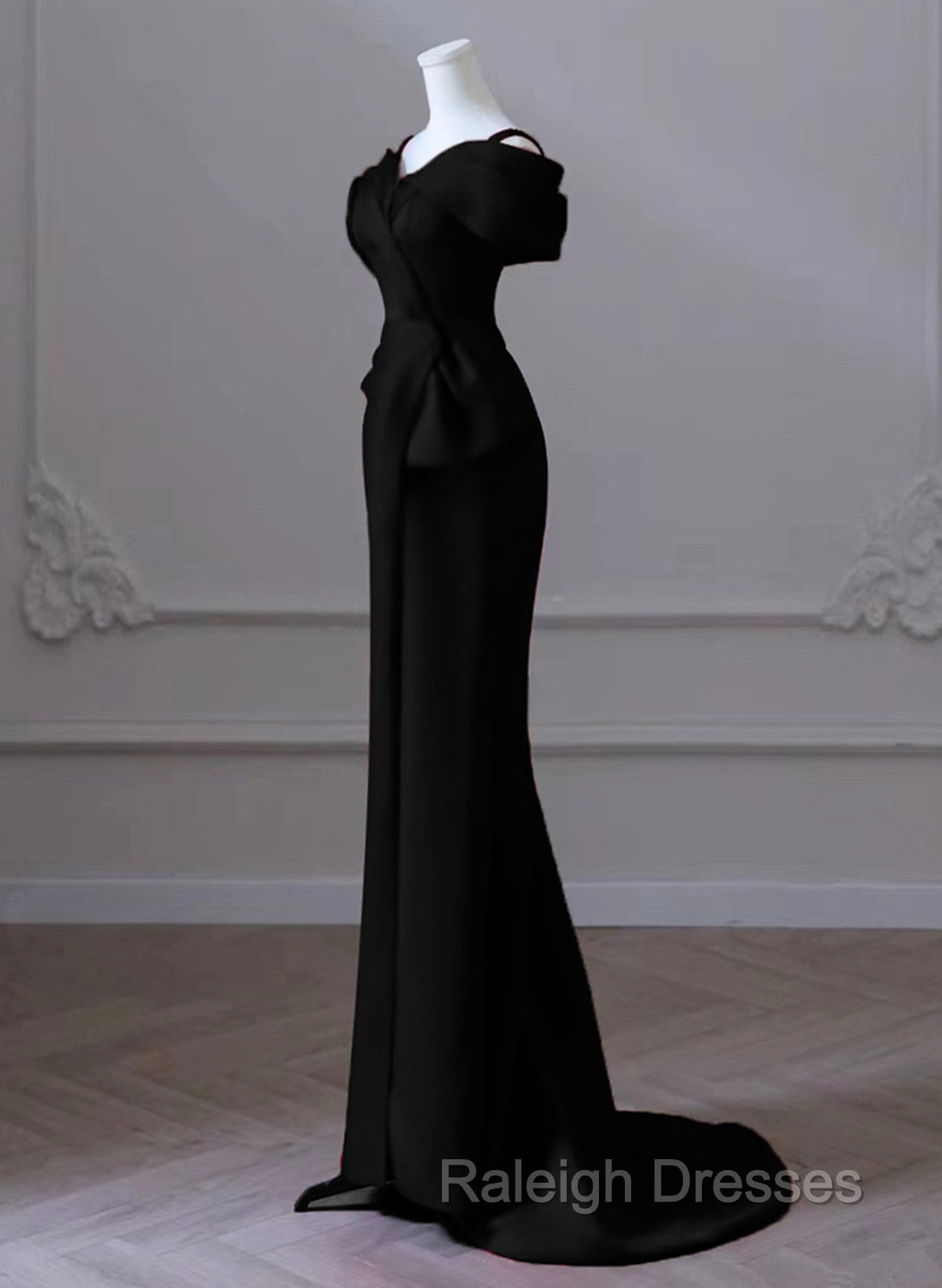 Black Mermaid Sweetheart Off Shoulder Prom Dress, Black Satin Evening Dress Secondary image
