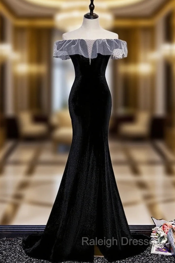 Black Mermaid Velvet Off the Shoulder Prom Dress Main image