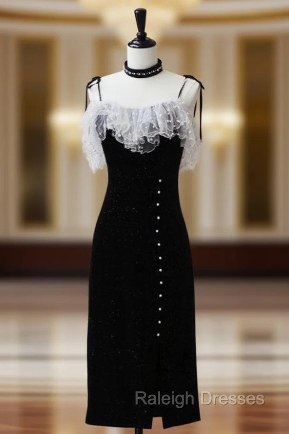 Black Mermaid Velvet Short Prom Dresses, Black Short Evening Dresses Main image