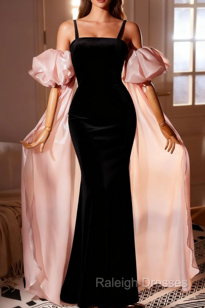 Black Mermaid Velvet Straps Prom Dresses