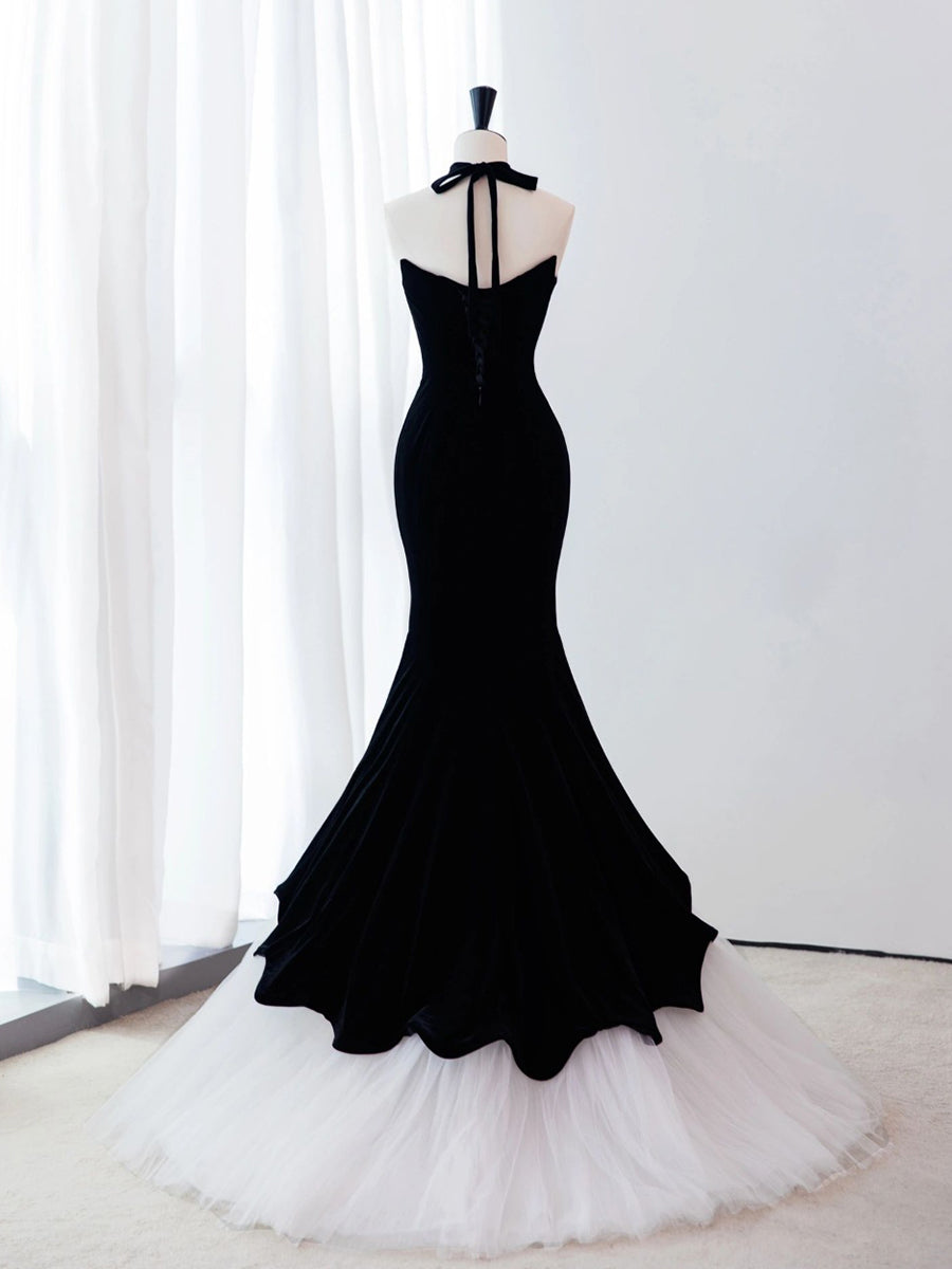 Black Mermaid Velvet Tulle Long Formal Prom Dress, Black Prom Dress Secondary image