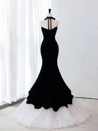 Black Mermaid Velvet Tulle Long Formal Prom Dress, Black Prom Dress