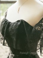 Black Off Shoulder Lace Sweetheart Lovely Short Homecoming Dress, Black Party Dress