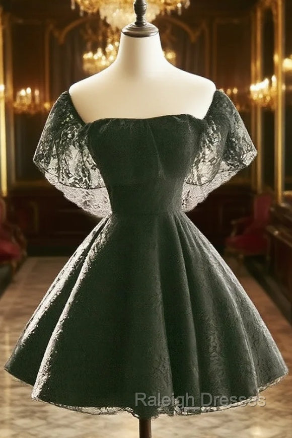 Black Off Shoulder Lace Sweetheart Lovely Short Homecoming Dress, Black Party Dress Main image