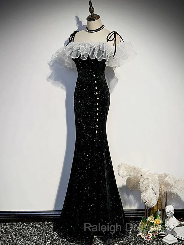 Black Off Shoulder Mermaid Long Prom Dresses Black Wedding Prom Dresses Secondary image