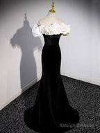 Black Off Shoulder Mermaid Long Prom Dresses Black Long Prom Dresses