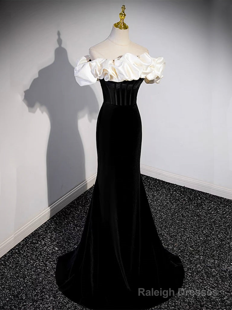 Black Off Shoulder Mermaid Long Prom Dresses Black Long Prom Dresses