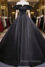 Black Off Shoulder Satin Long Prom Dress, Black Satin Evening Dress