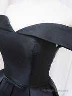 Black Off Shoulder Satin Short Prom Dresses Black Homecoming Dresses